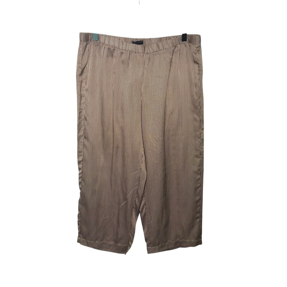 Eileen Fisher Women’s Silk Wide Leg Crop Pants Brown Stripe Petite Large
